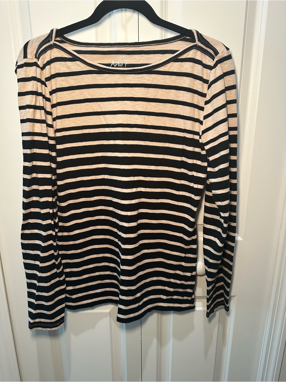 J.Crew Artist T Striped Long Sleeve Top in Black and Cream Old Money
